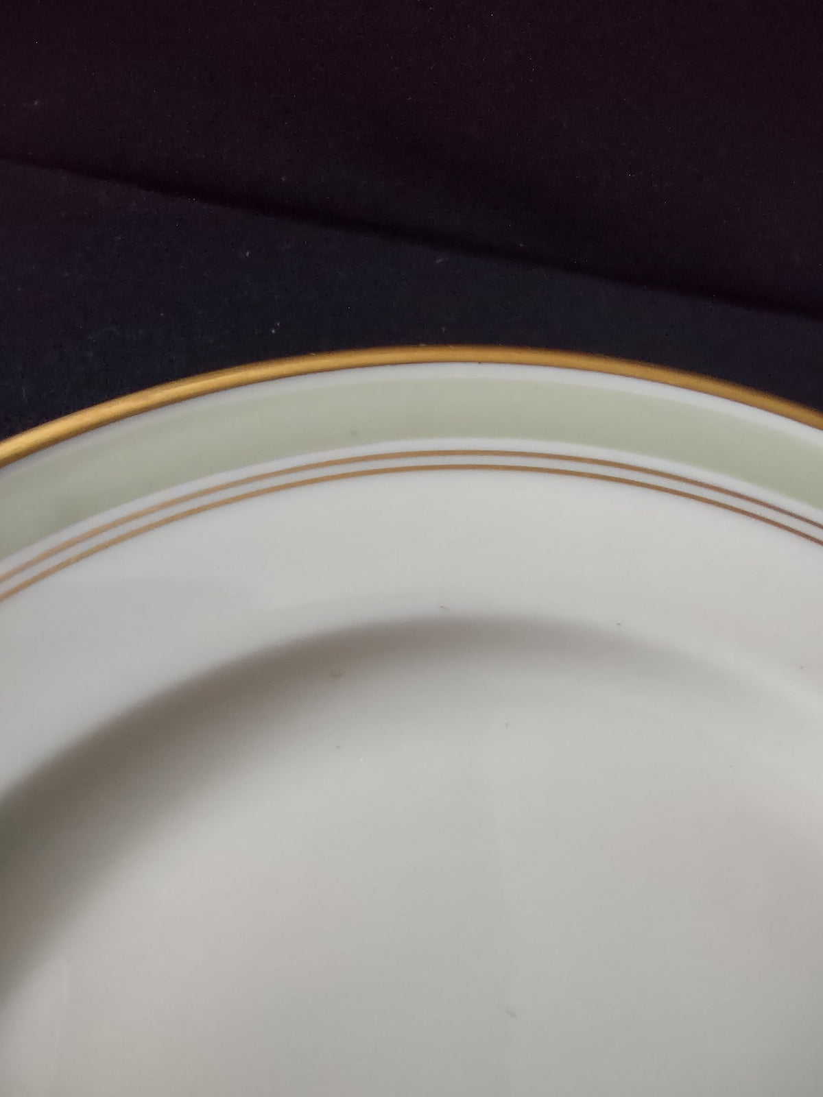 Vintage Hutschenreuther Turvel White & Sage Green Gold Rim Plate - back view