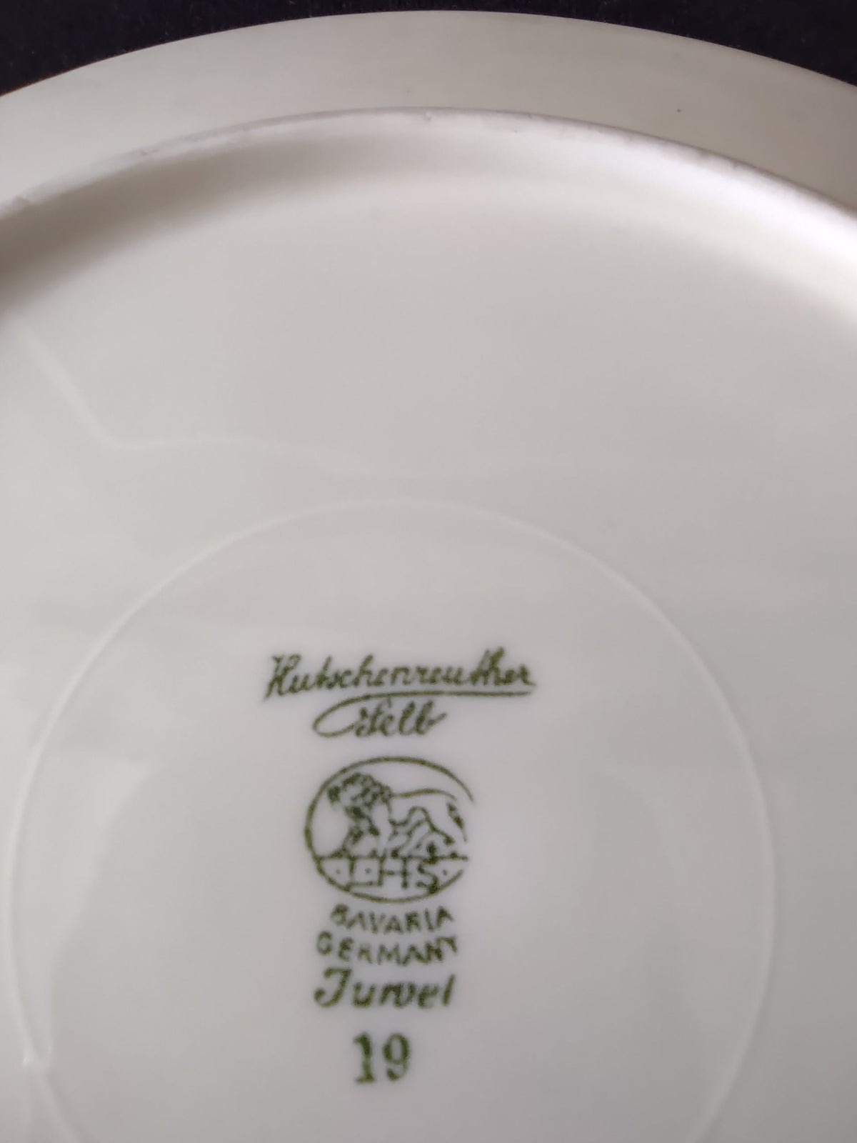 Vintage Hutschenreuther Turvel White & Sage Green Gold Rim Plate - front view