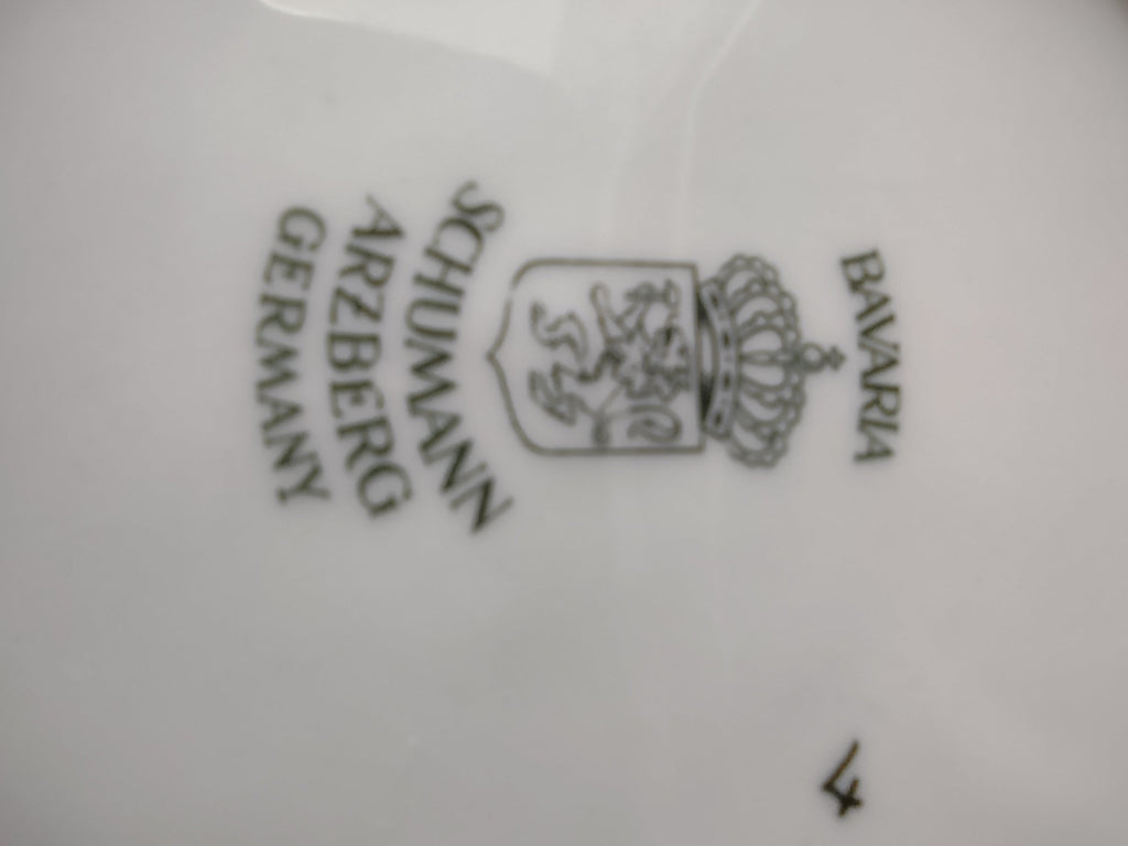 Vintage Schumann Arzberg Pink Rose Platinum Rim Plate - backstamp close-up
