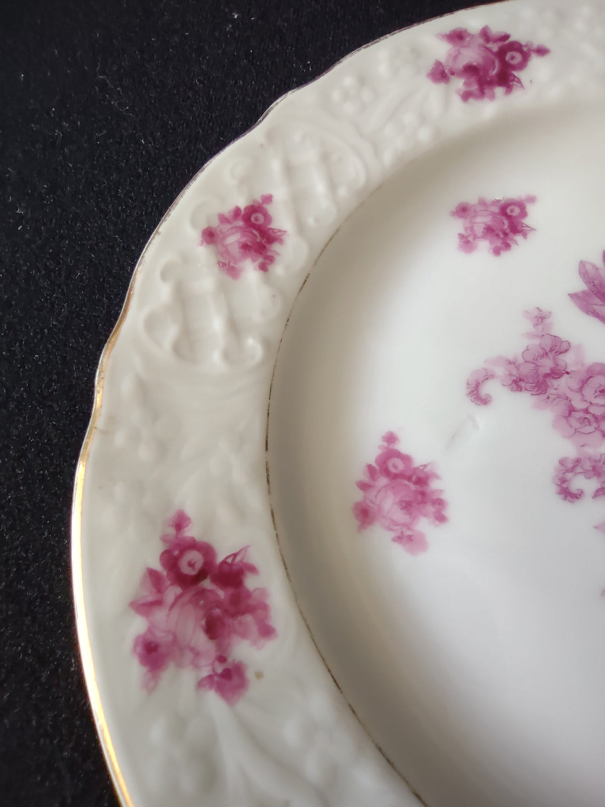 Vintage Germany US Zone Pink Rose Floral Embossed Plate Monika - size measurement
