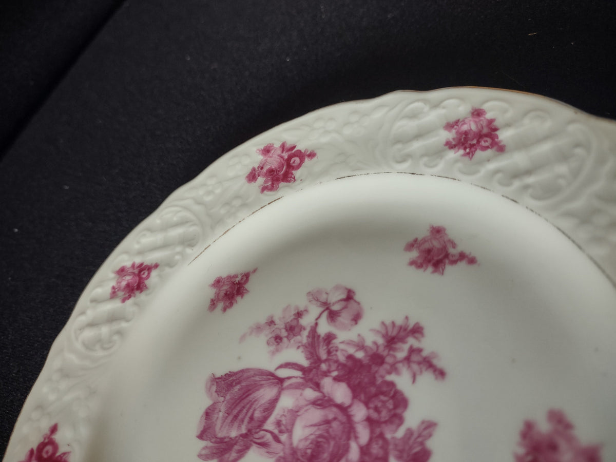 Vintage Germany US Zone Pink Rose Floral Embossed Plate Monika - backstamp US Zone Germany