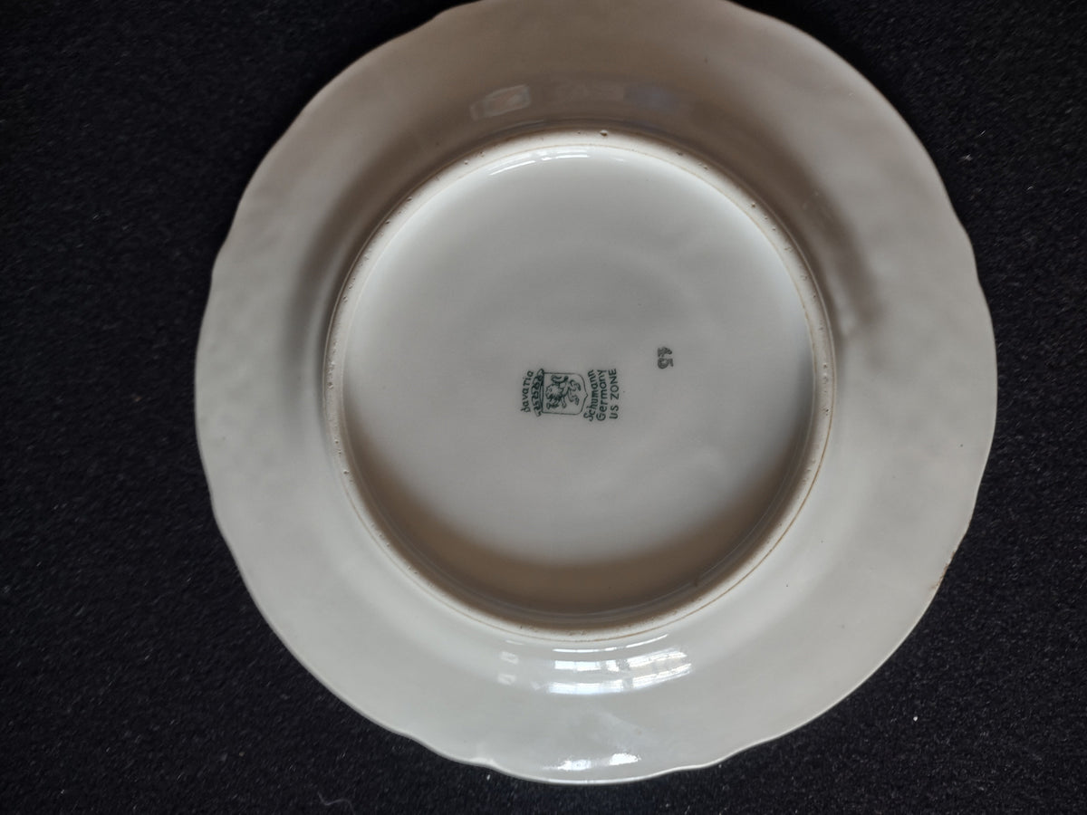 Vintage Germany US Zone Pink Rose Floral Embossed Plate Monika - border detail