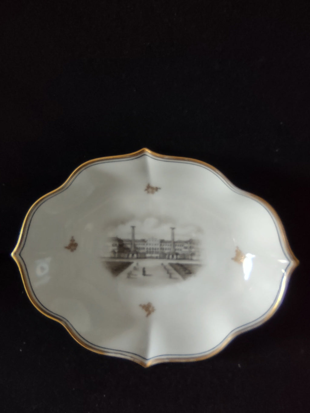 Vintage Schonbrunn Turn Teplitz Steam Locomotive Oval Dish - rim gold wear detail