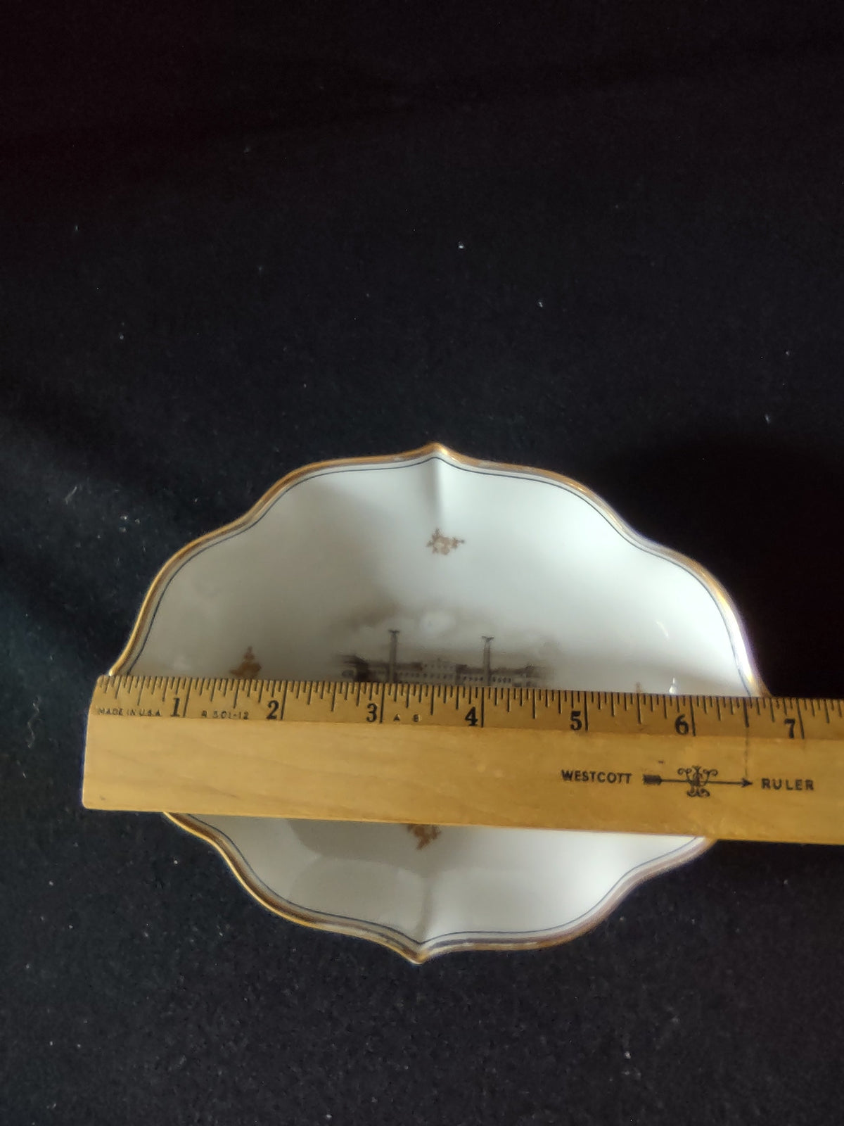Vintage Schonbrunn Turn Teplitz Steam Locomotive Oval Dish - top view locomotive scene