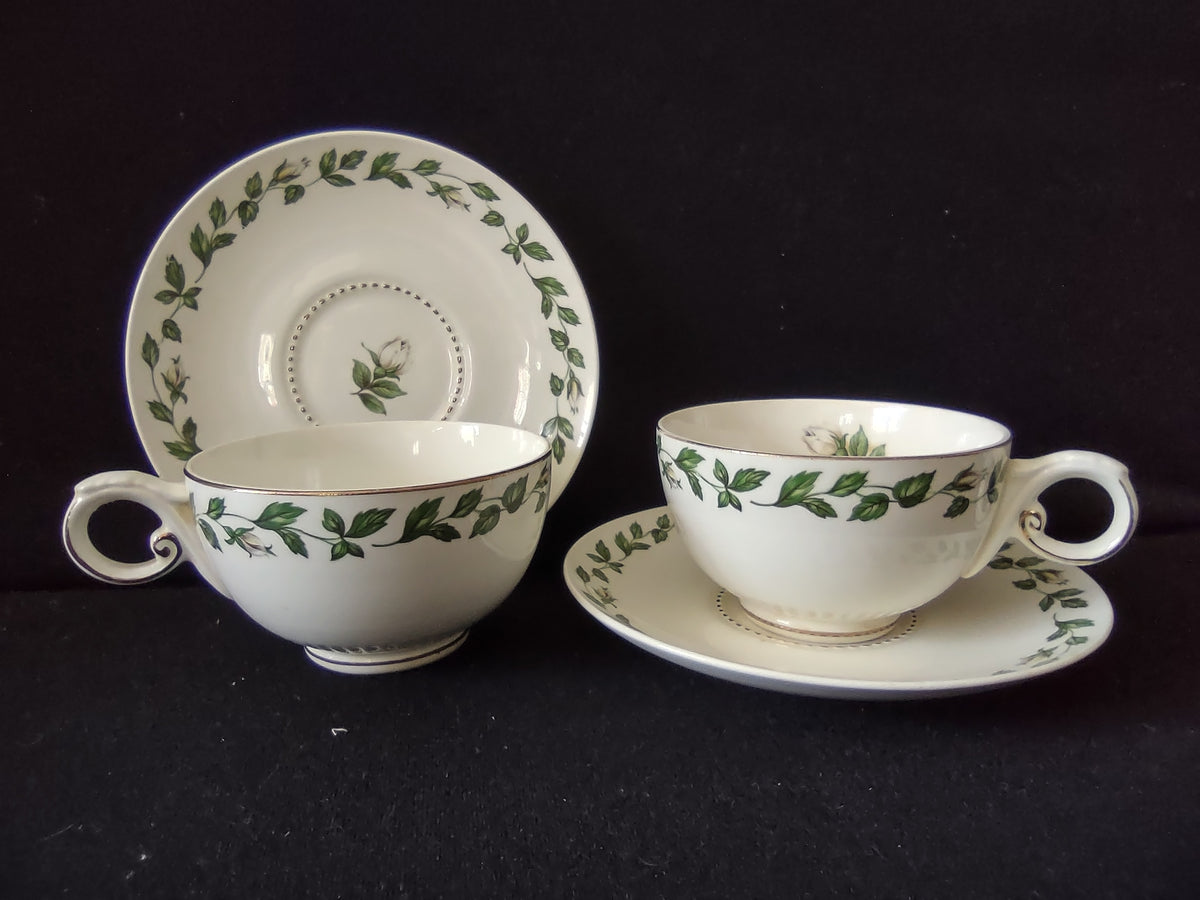 Vintage Hall China Cameo Rose Cup & Saucer Set Green Ivy Gold [6976]