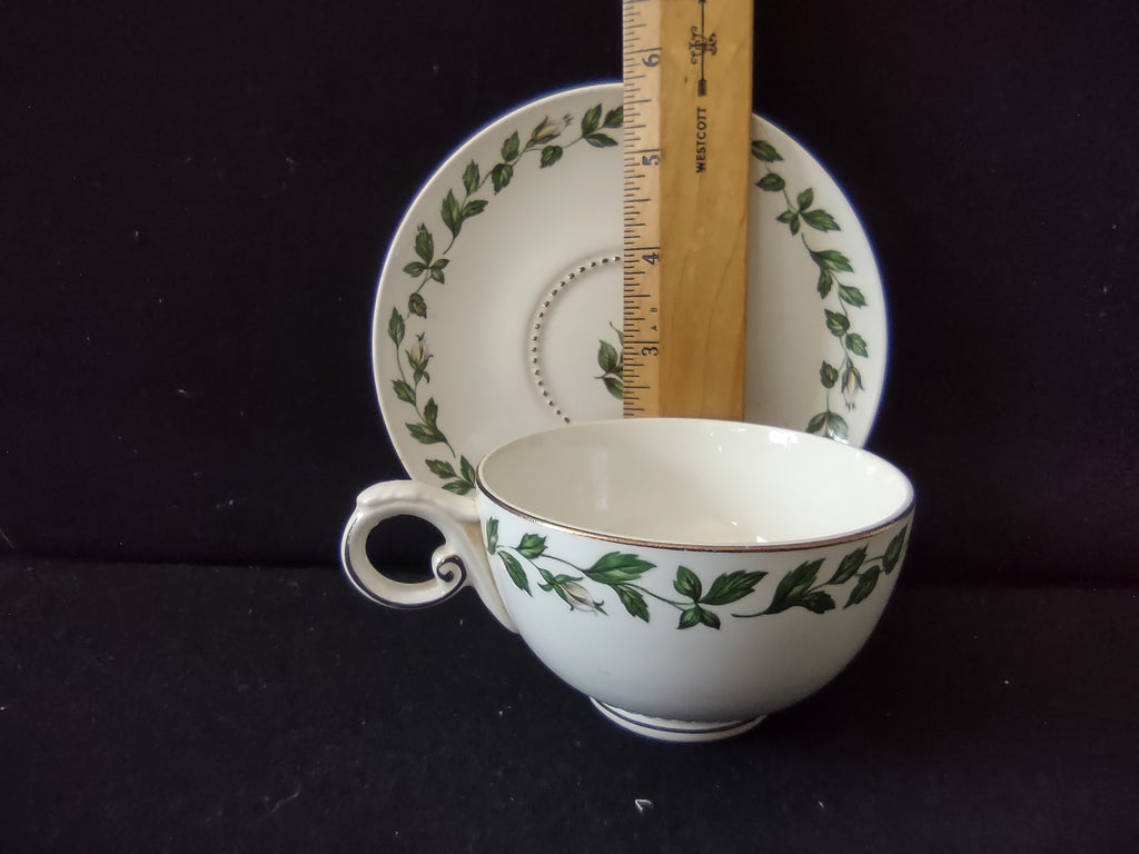 Vintage Hall China Cameo Rose Cup & Saucer Set Green Ivy Gold [6976]