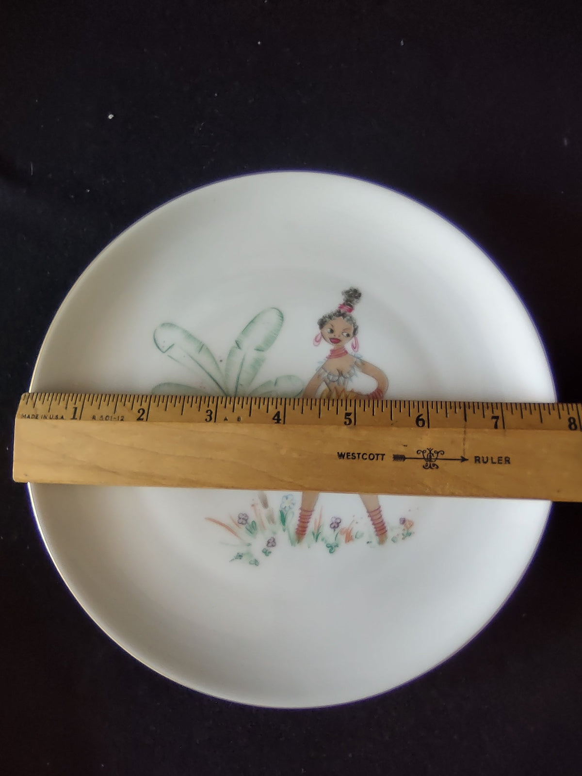 Limoges plate blonde girl in blue yellow dress harvesting grapes