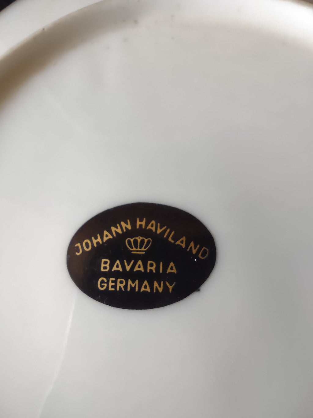 Johann Haviland Bavaria Germany platinum line plate - backstamp label close-up