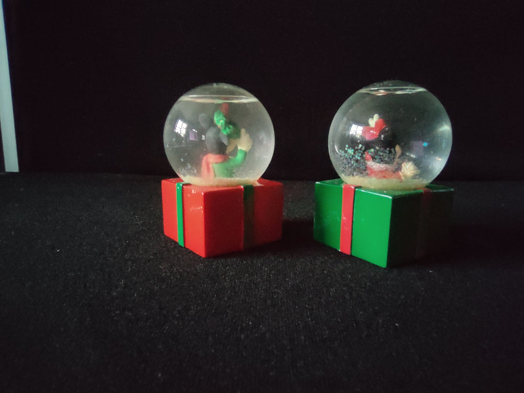 Vintage Disney Mickey Minnie Mouse Christmas Snow Globe Set of 2 [4885]