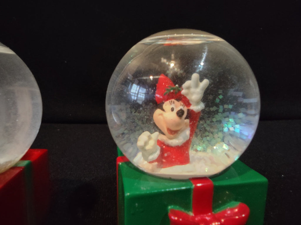 Disney Mickey and Minnie Christmas snow globes set of 2, side angle view