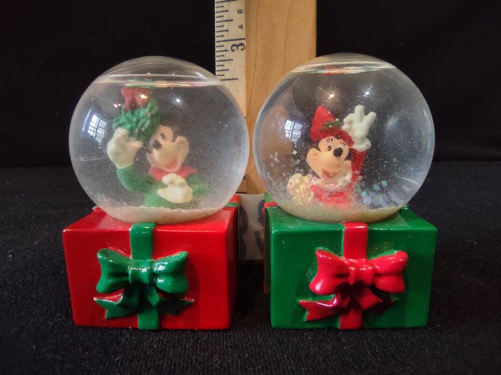 Vintage Disney Mickey Minnie Mouse Christmas Snow Globe Set of 2 [4885]