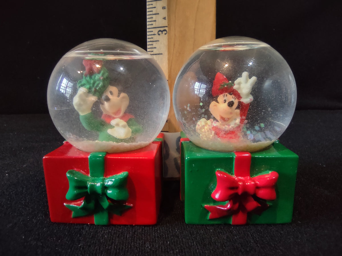 Vintage Disney Mickey Minnie Mouse Christmas Snow Globe Set of 2 [4885]