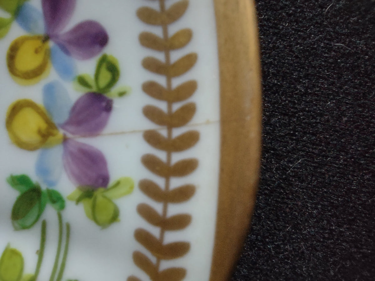 Hand painted mixed floral plate - underside showing HAIRLINE CRACK running near rim