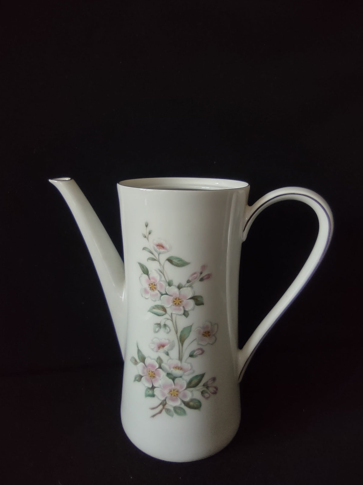 Winterling Bavaria pink blossom coffee pot with lid - full view with ruler showing 8 inch height