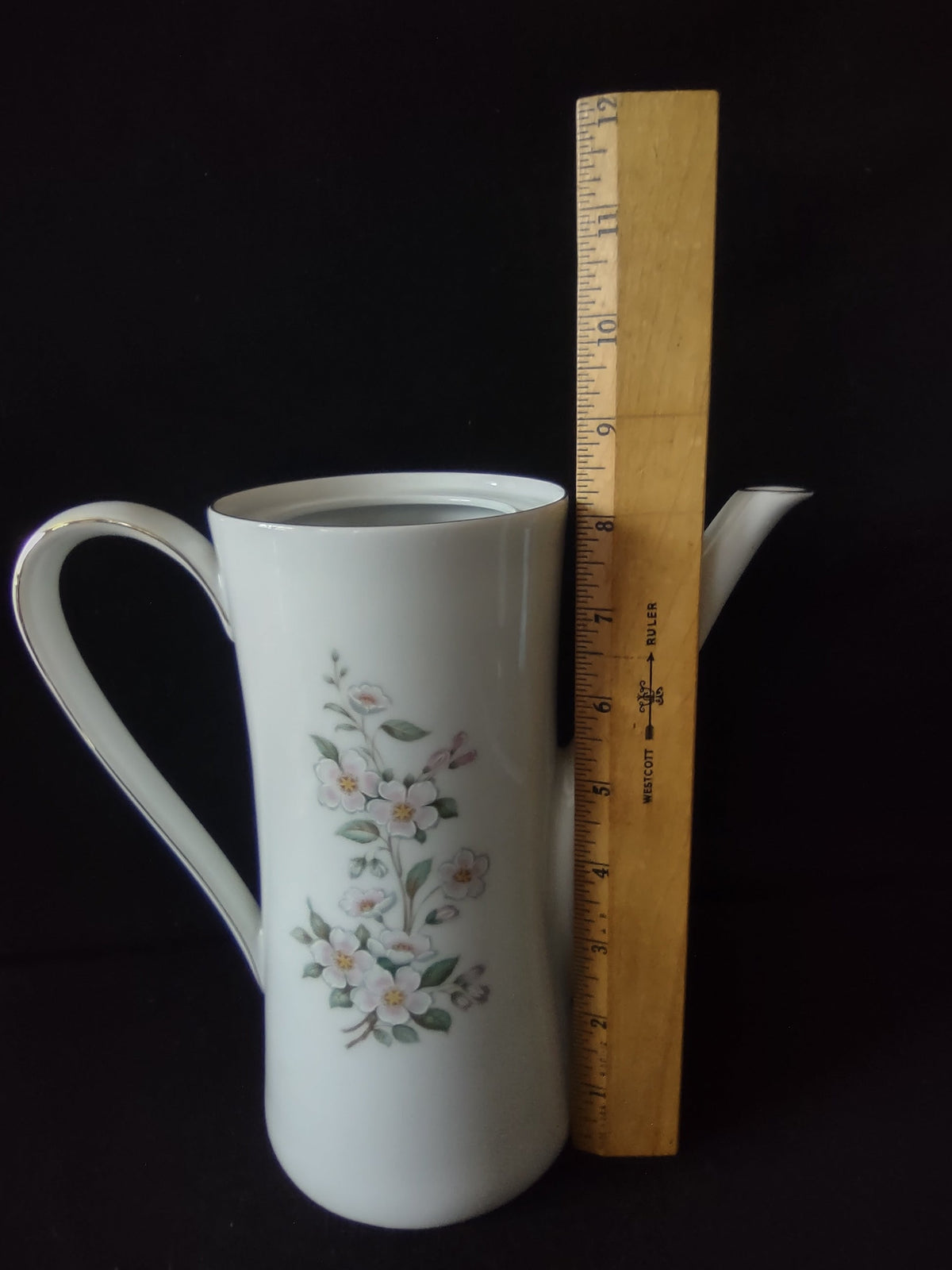 Winterling Bavaria pink blossom coffee pot - top view open showing interior and lid