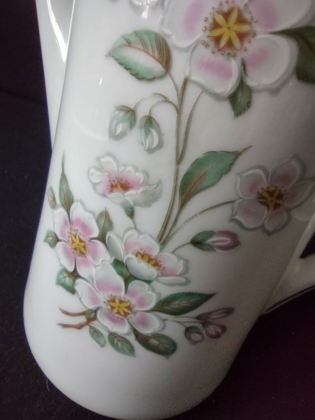 Winterling Bavaria pink blossom coffee pot - spout and handle detail