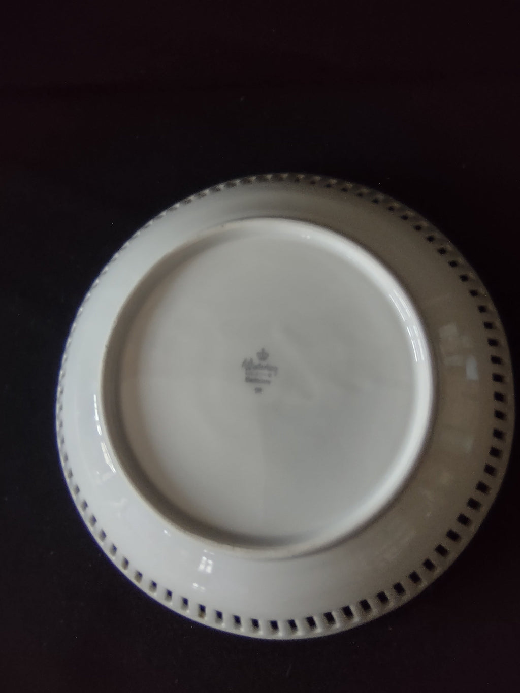 Winterling US Zone Germany reticulated fruit bowl - top view showing full fruit decal and pierced lattice border