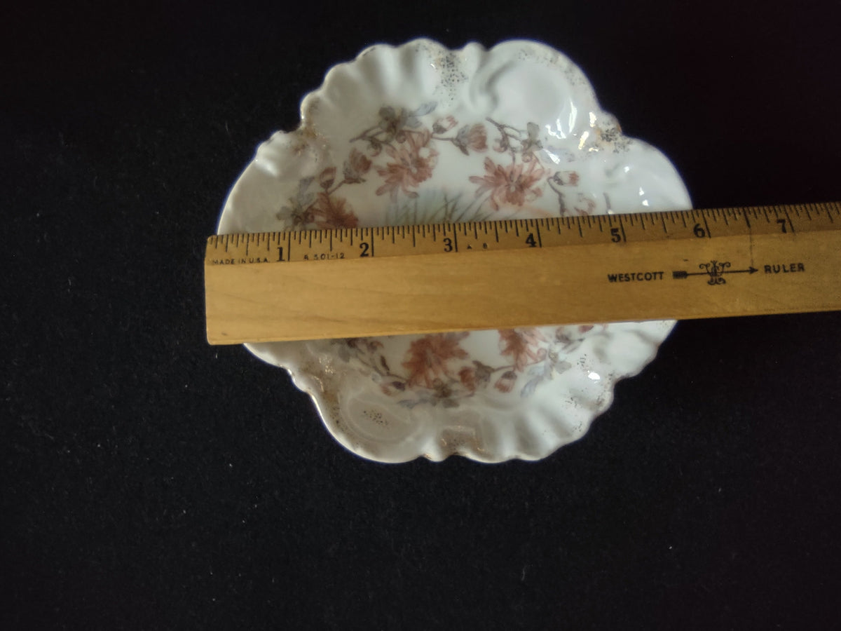 Triobad China Austria bon bon dish - top view showing pheasant center and pink floral border
