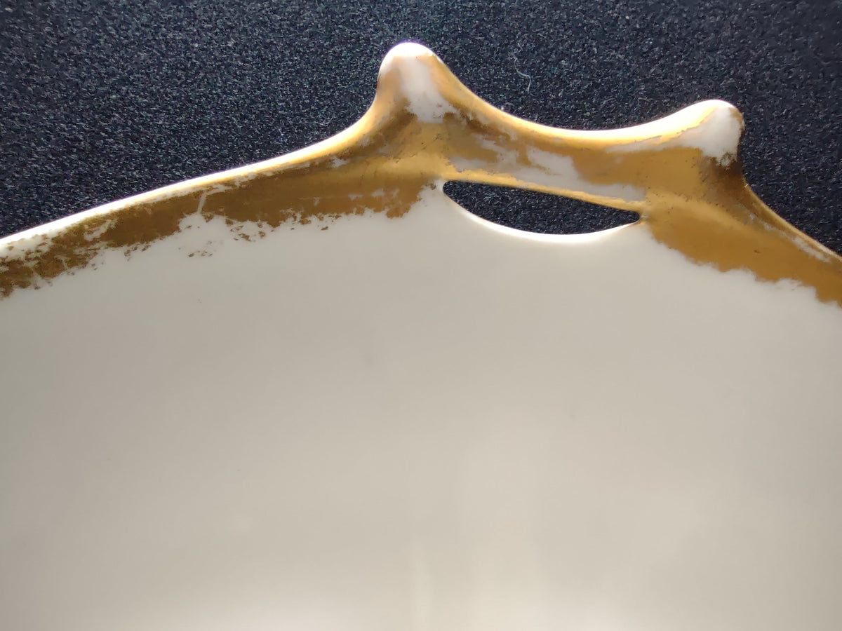 Hutschenreuther Selb Bavaria nappy dish - close-up of handle reverse showing gold flaking detail