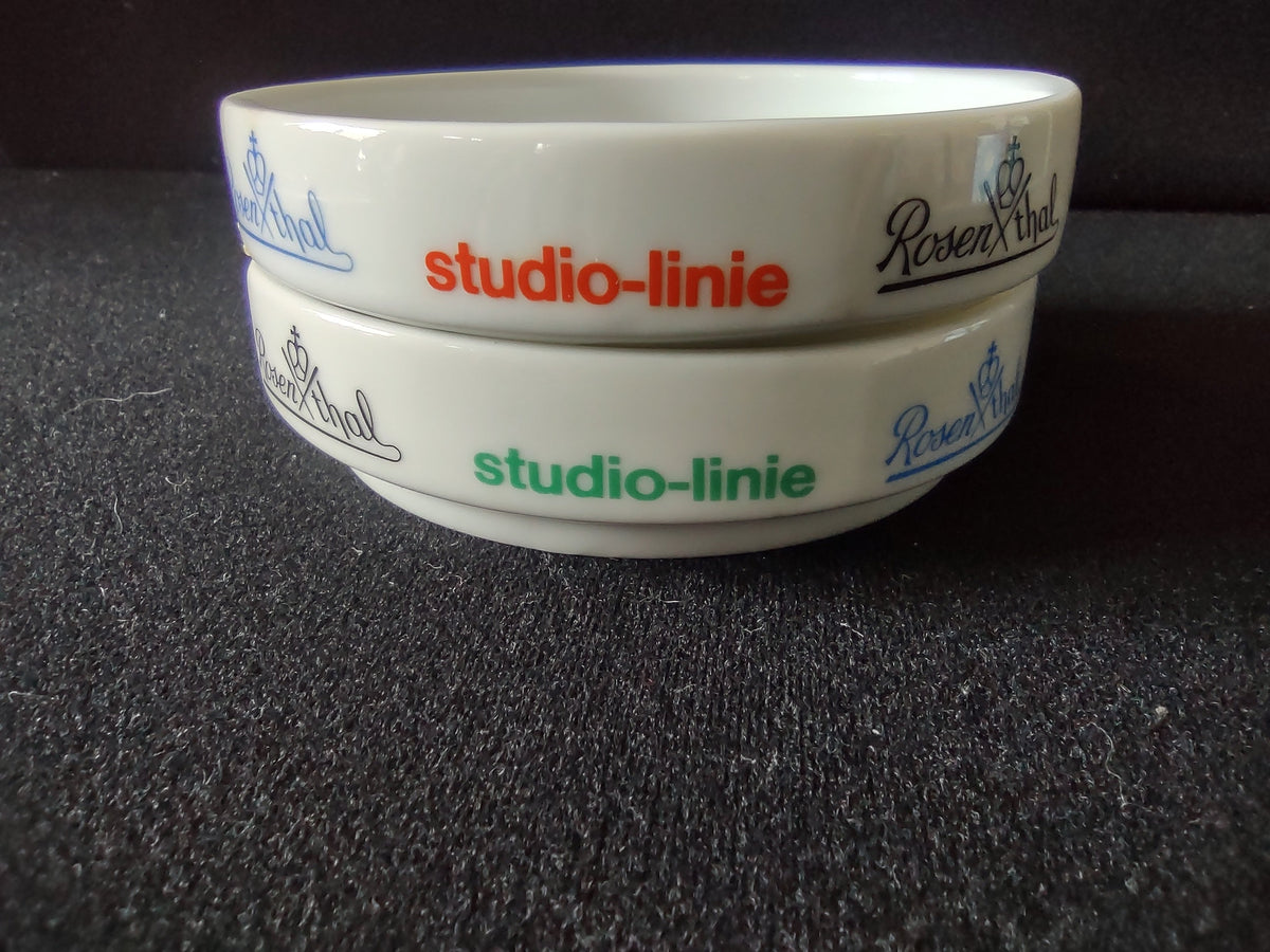 Rosenthal Studio-Linie display bowls set of 2 - opposite side stacked view showing Rosenthal script logo on both