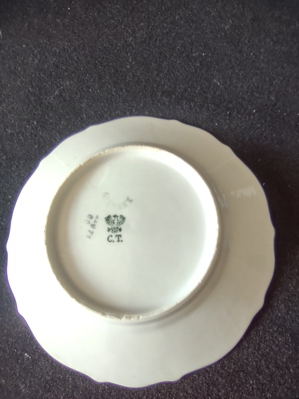 C.T. Carl Tielsch bowl - back/bottom view showing green double-eagle C.T. Germany backstamp