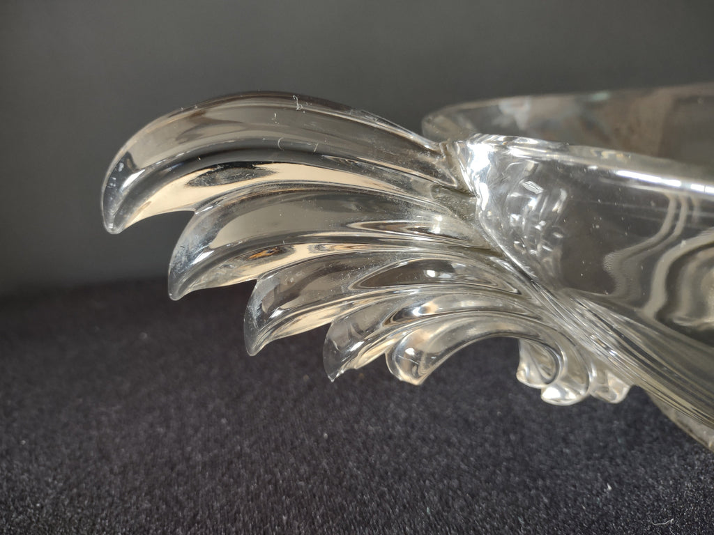 Overhead view of divided relish dish showing two wells and center divider
