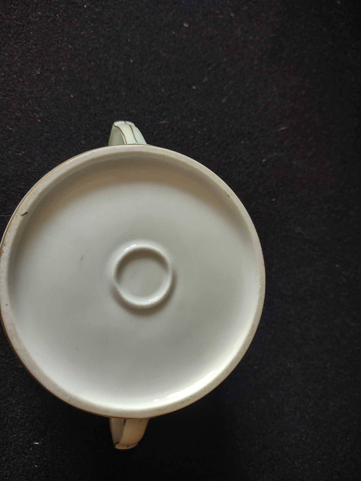 Sugar bowl top-down view showing open interior with gold interior rim