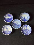 Royal Copenhagen mini plate #47-2010 showing windmill landscape scene in cobalt blue and white