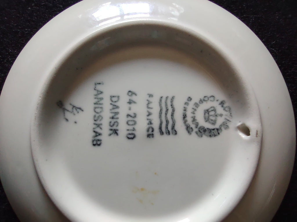 Royal Copenhagen mini plate backstamp showing PAJAN mark, #76-2010, Landmanden