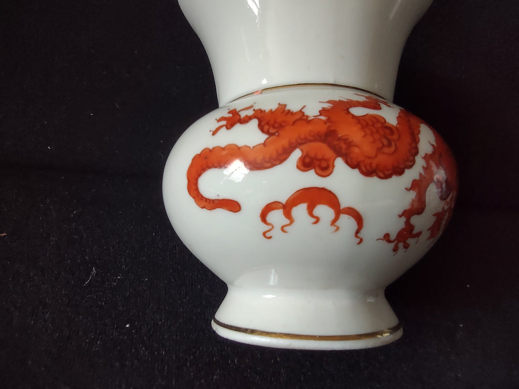 Meissner Handmalerei vase base close-up showing backstamp and drilled hole detail