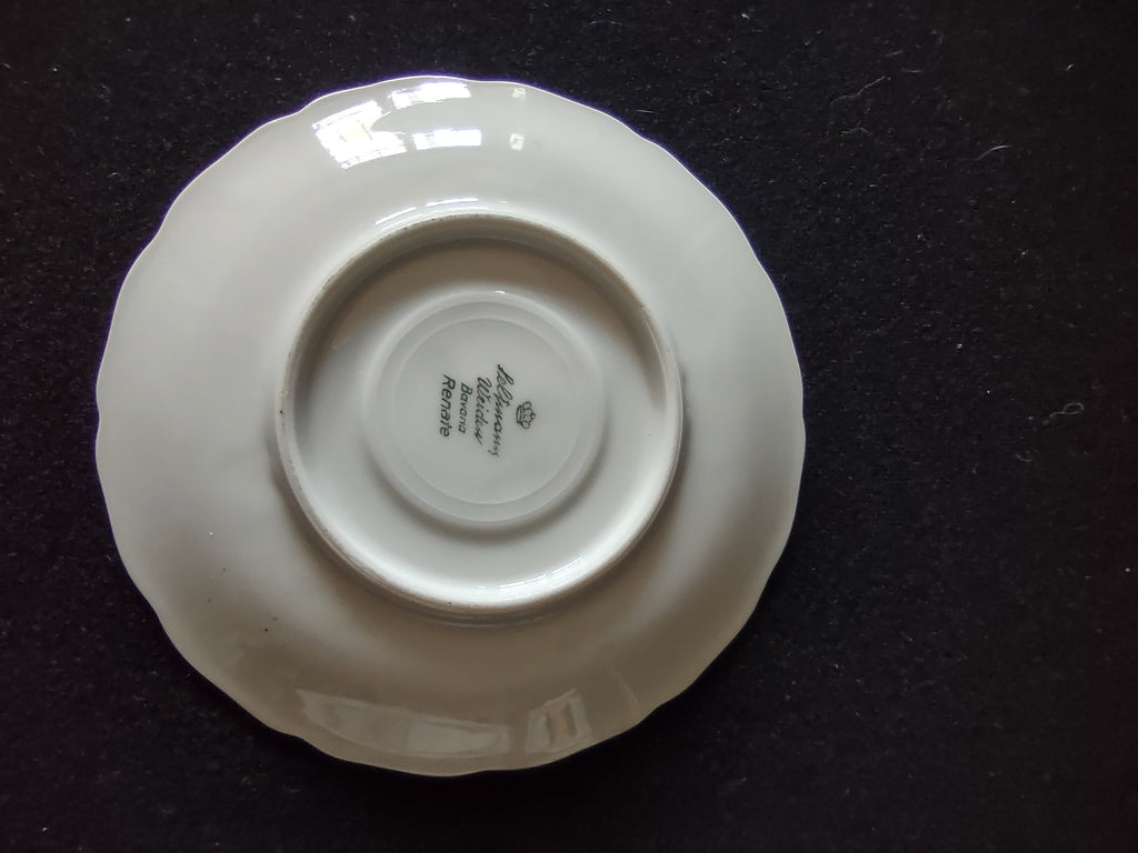 Seltmann Weiden Renate saucer base view showing crown backstamp with Seltmann Weiden Bavaria and Renate pattern name in green