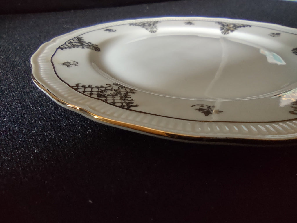 Seltmann Weiden Renate plate profile/side view showing embossed bead rim gold edge line and shallow well depth