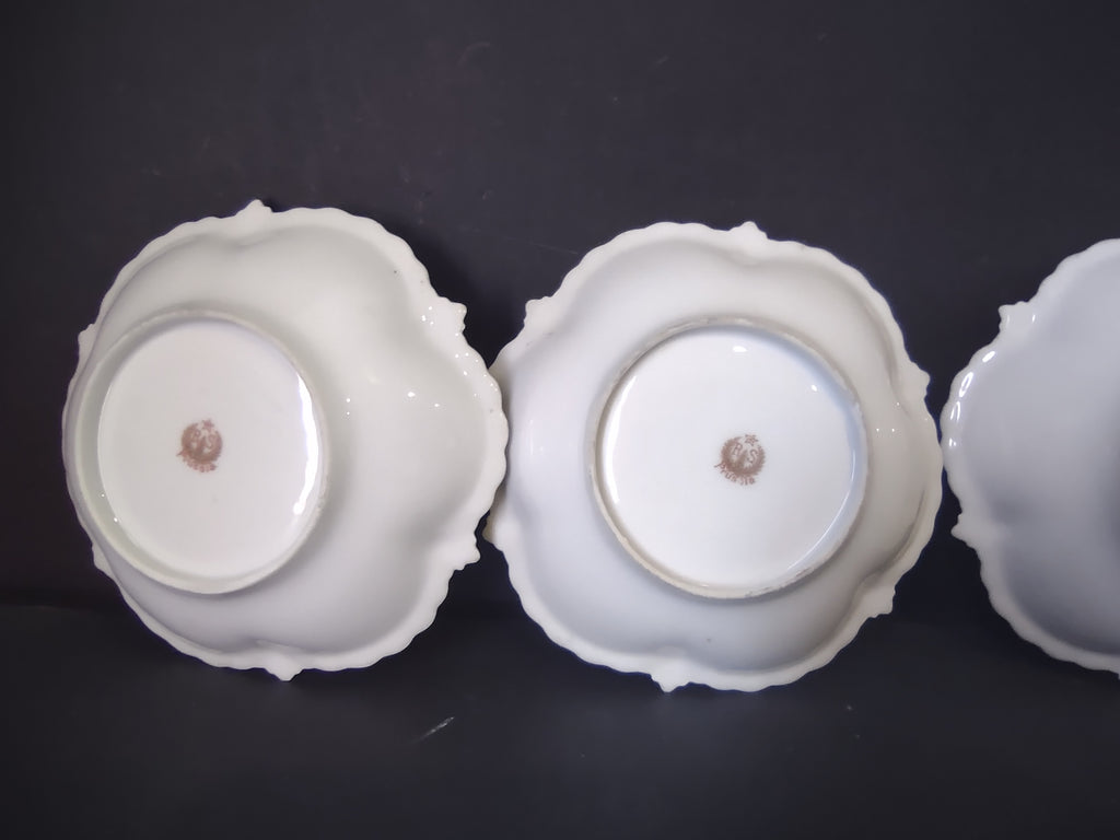 Vintage RS Prussia Porcelain Nappy Dish White Dogwood Green Gold 5" IMPERFECT [7409]