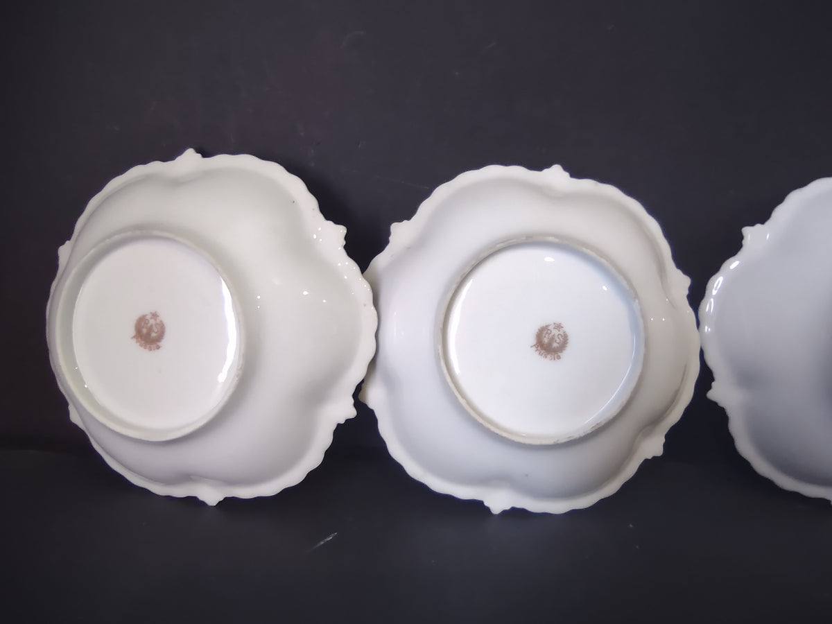 Vintage RS Prussia Porcelain Nappy Dish White Dogwood Green Gold 5" IMPERFECT [7409]