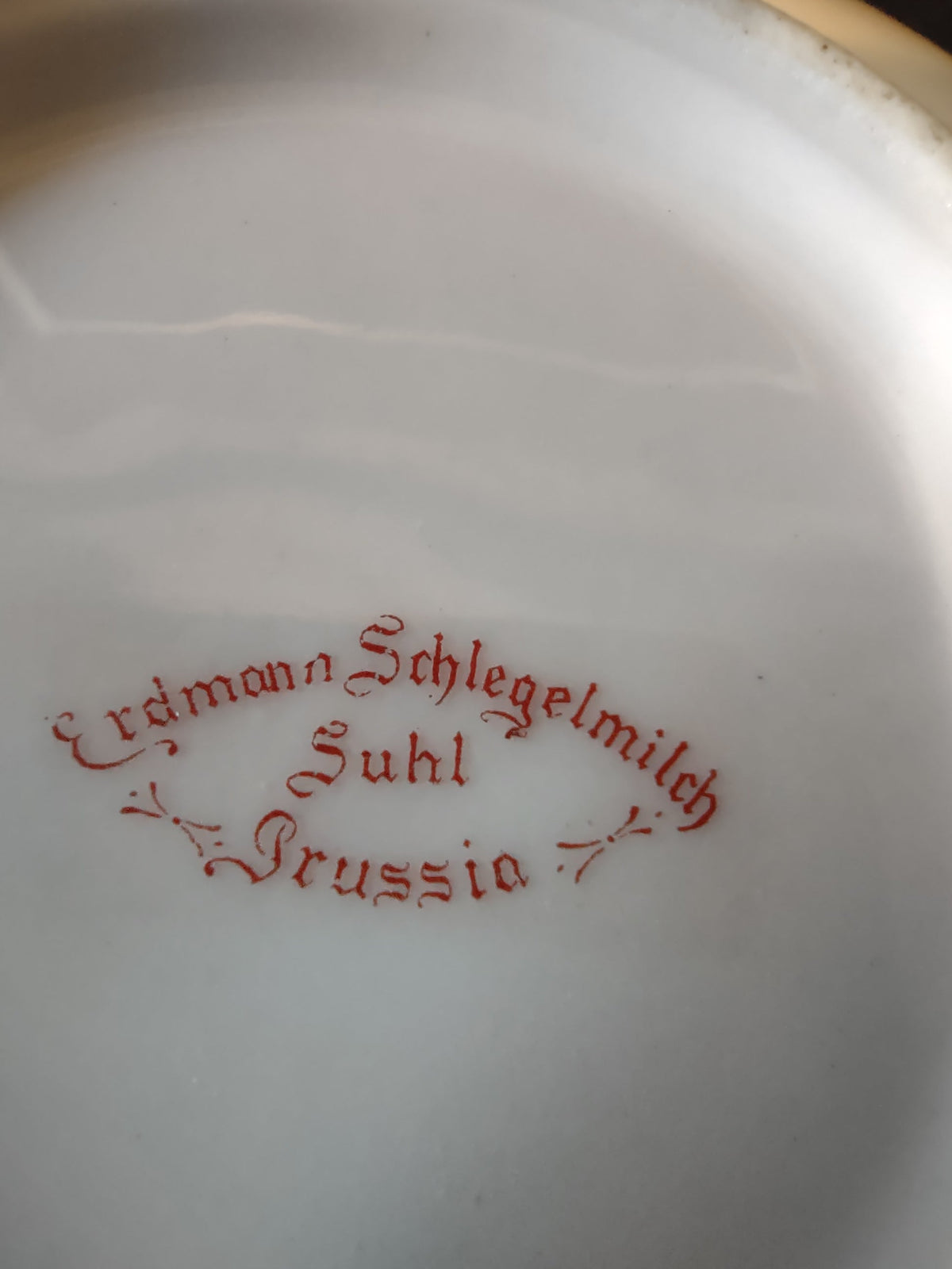 C Tielsch Altwasser plate backstamp close-up showing red diamond lozenge mark with C Tielsch Altwasser Silesia Germany text