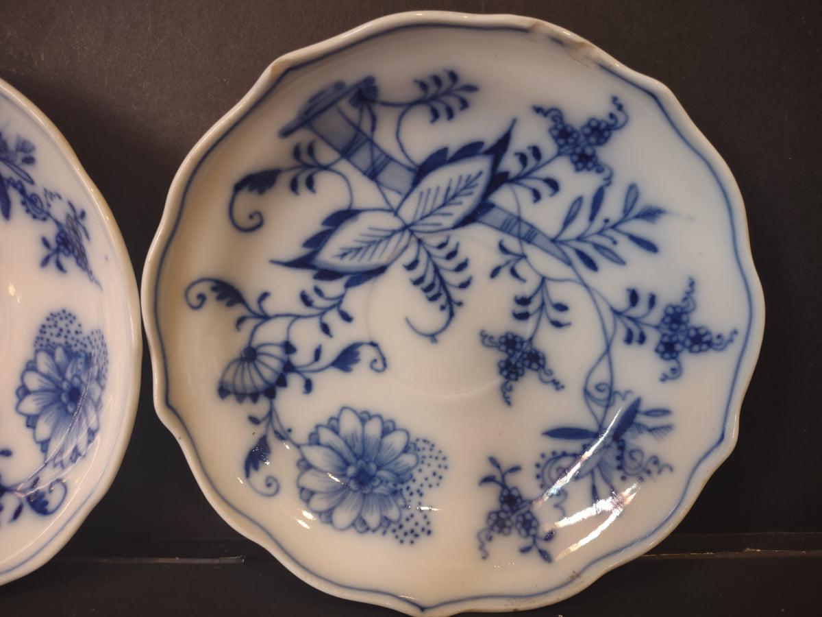 Vintage Blue Onion Porcelain Butter Pat Saucers Set of 4 Imperfect [7434]