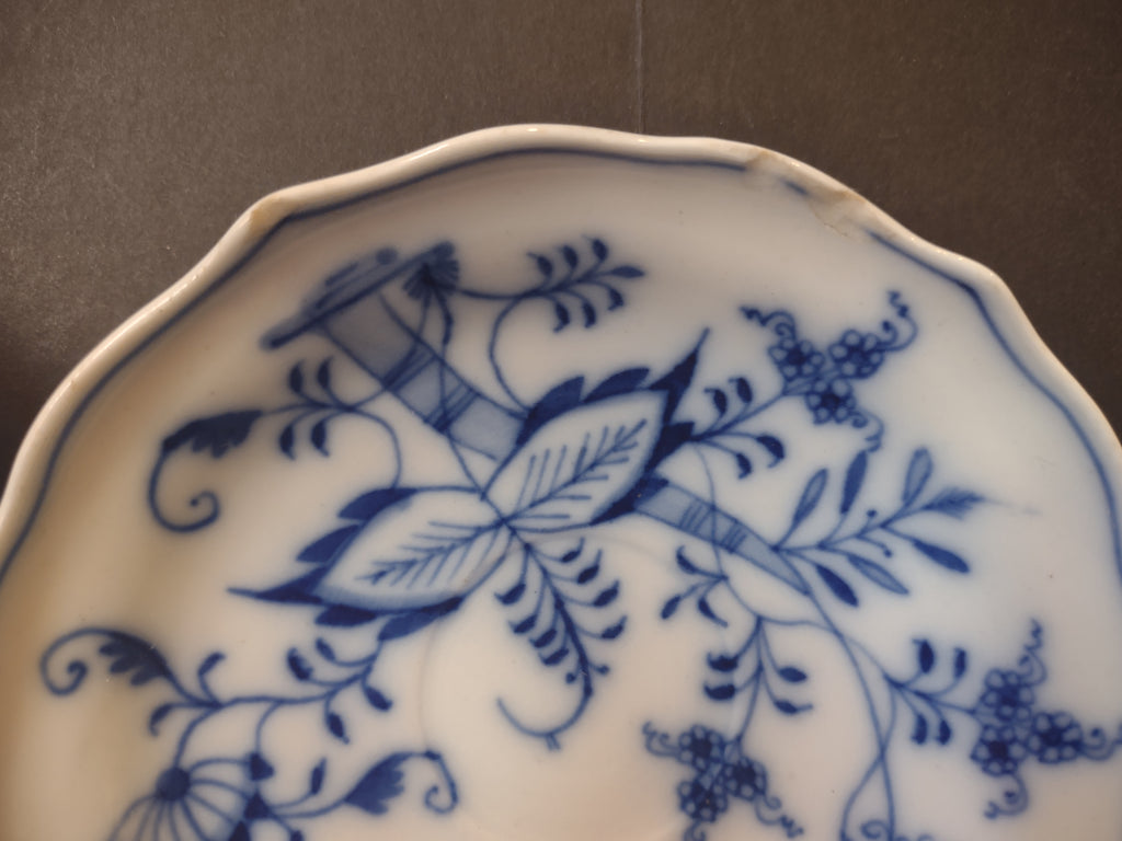 Vintage Blue Onion Porcelain Butter Pat Saucers Set of 4 Imperfect [7434]