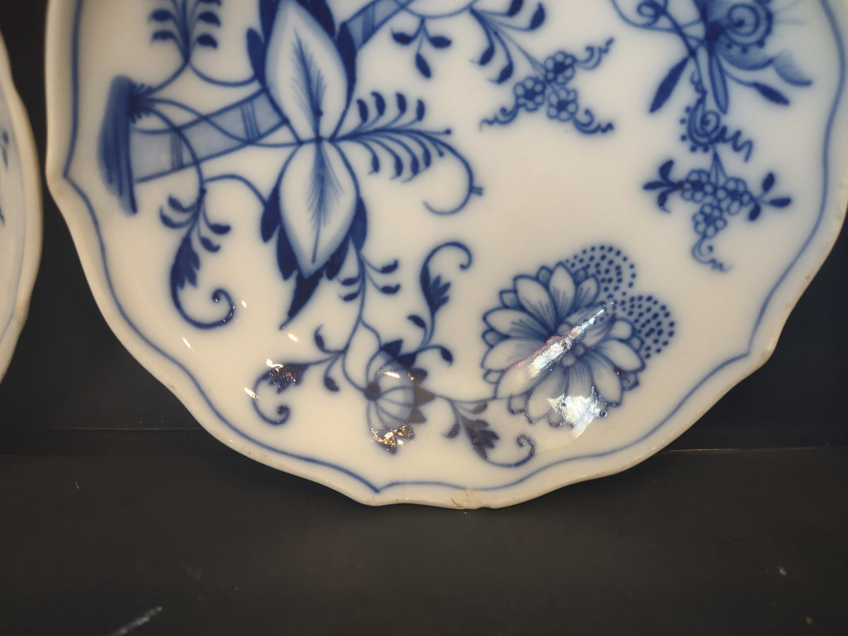 Vintage Blue Onion Porcelain Butter Pat Saucers Set of 4 Imperfect [7434]