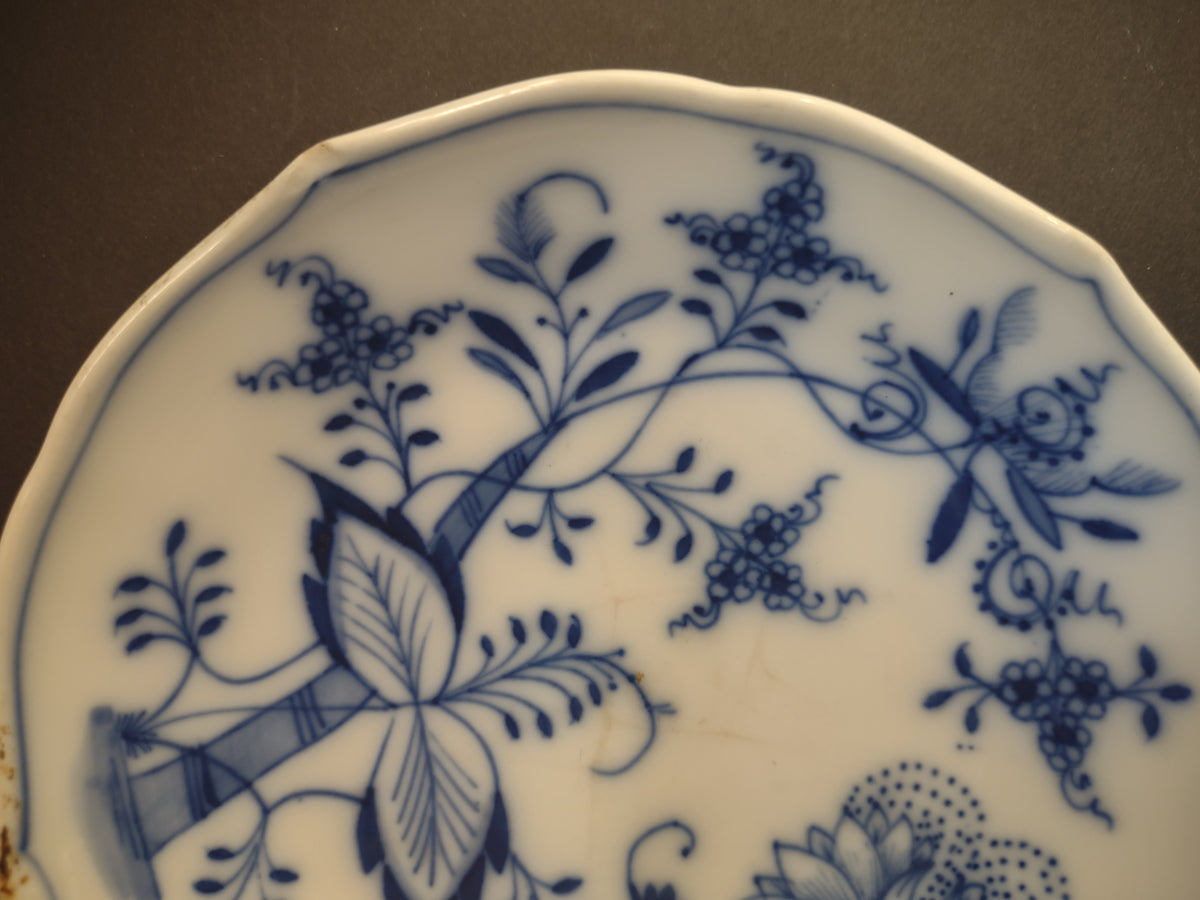 Vintage Blue Onion Porcelain Butter Pat Saucers Set of 4 Imperfect [7434]