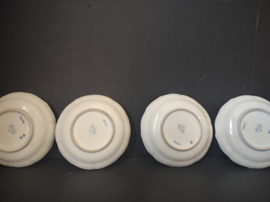 Vintage Blue Onion Porcelain Butter Pat Saucers Set of 4 Imperfect [7434]