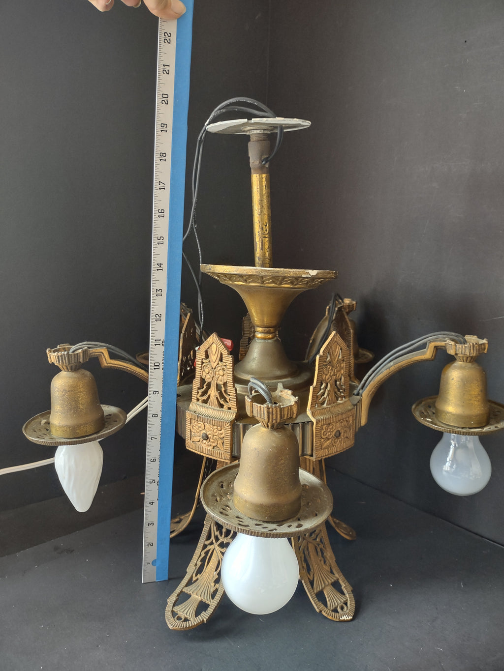 Vintage Art Deco Gothic Filigree 4-Arm Chandelier [7427]