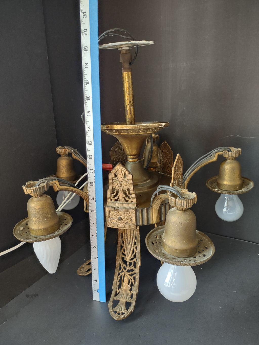 Vintage Art Deco Gothic Filigree 4-Arm Chandelier [7427]