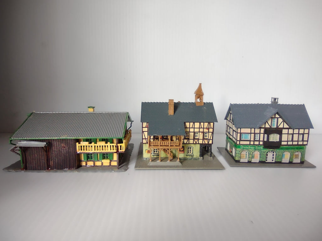 Vintage Faller HO Scale Half-Timbered Village Buildings Dresdner Bank Set of 3 [8006n]