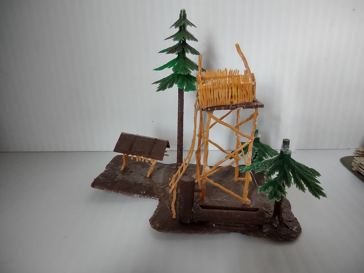 Vintage Faller HO Scale Alpine Log Cabin Hunting Tower Thatched Barn Set [8009n]