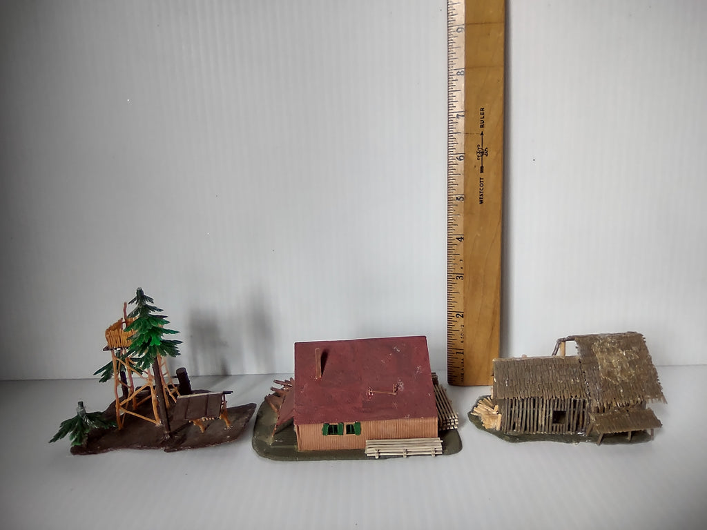 Vintage Faller HO Scale Alpine Log Cabin Hunting Tower Thatched Barn Set [8009n]