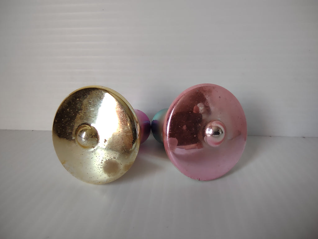 Vintage Shiny Brite Glass Bell Ornaments Pink Teal Ombre Set of 2 [8015n]