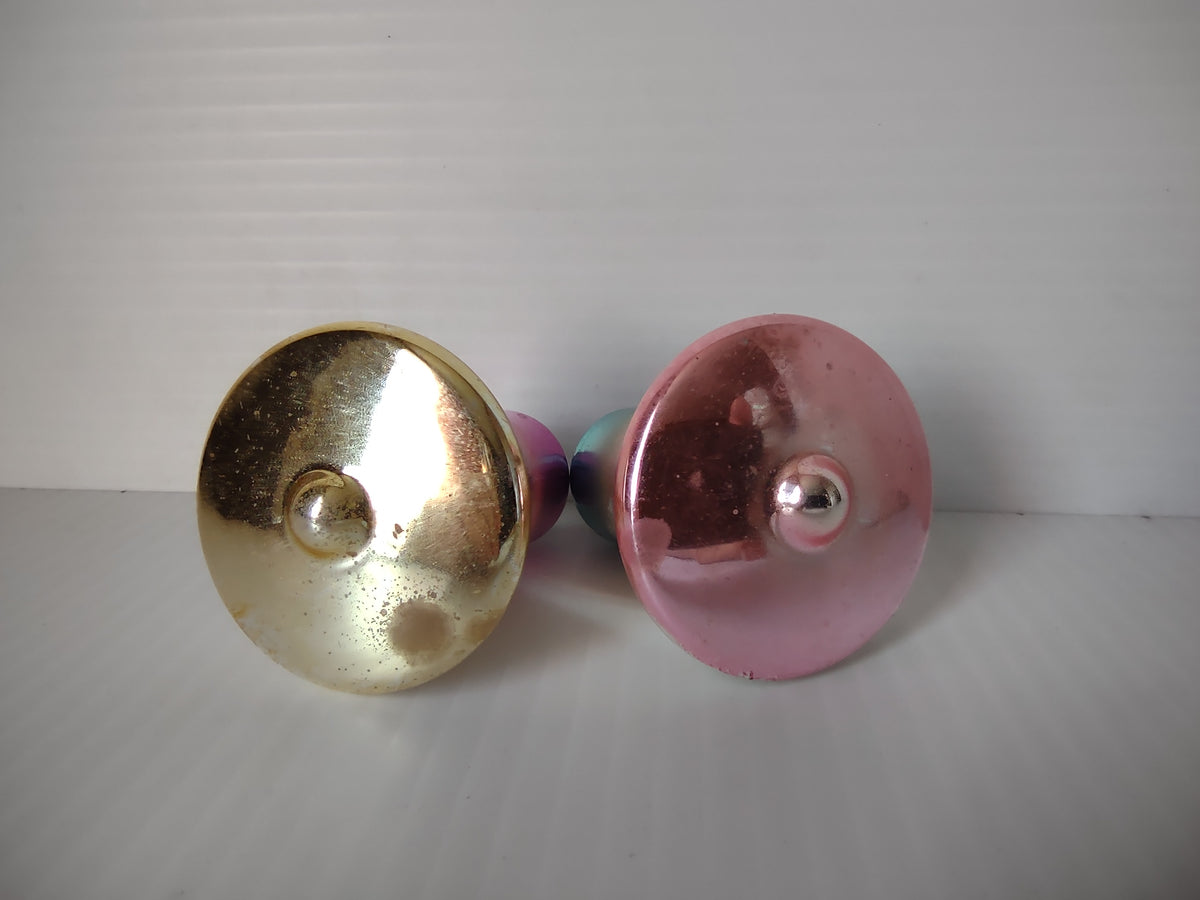 Vintage Shiny Brite Glass Bell Ornaments Pink Teal Ombre Set of 2 [8015n]