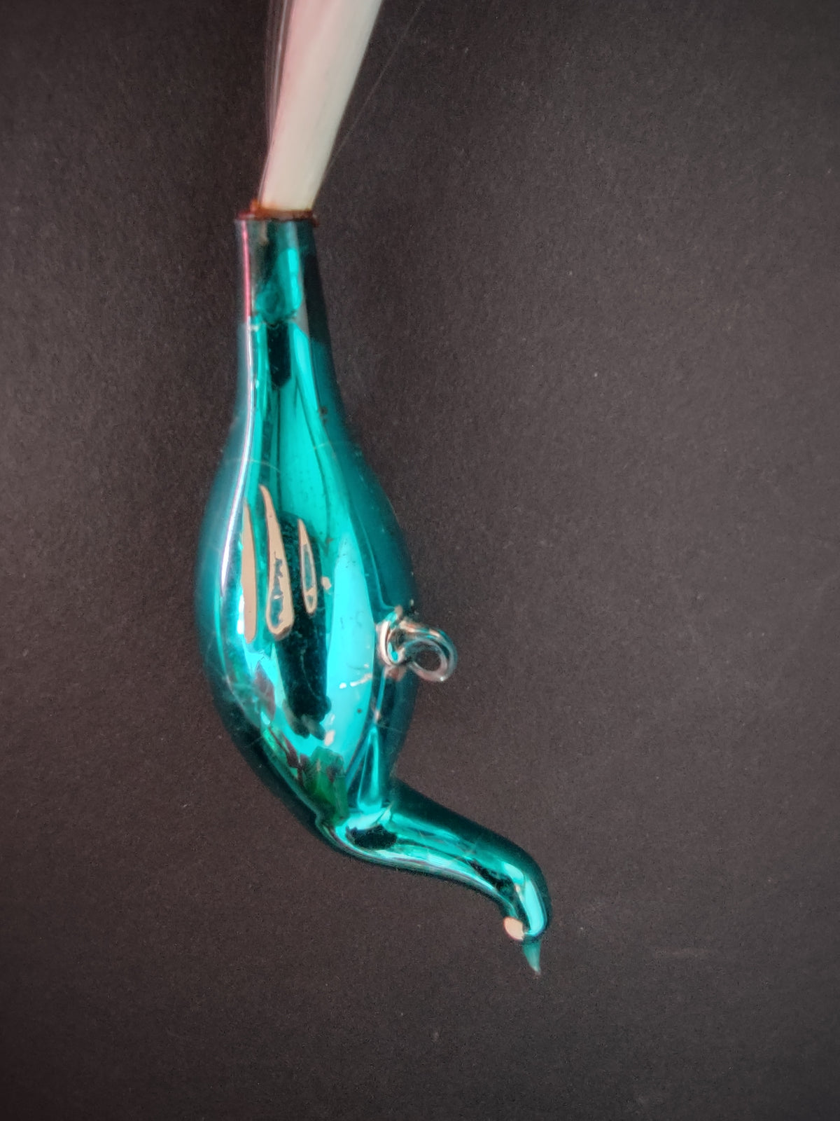 Vintage West German Teal Glass Bird Swan Christmas Ornament Spun Glass [8018n]