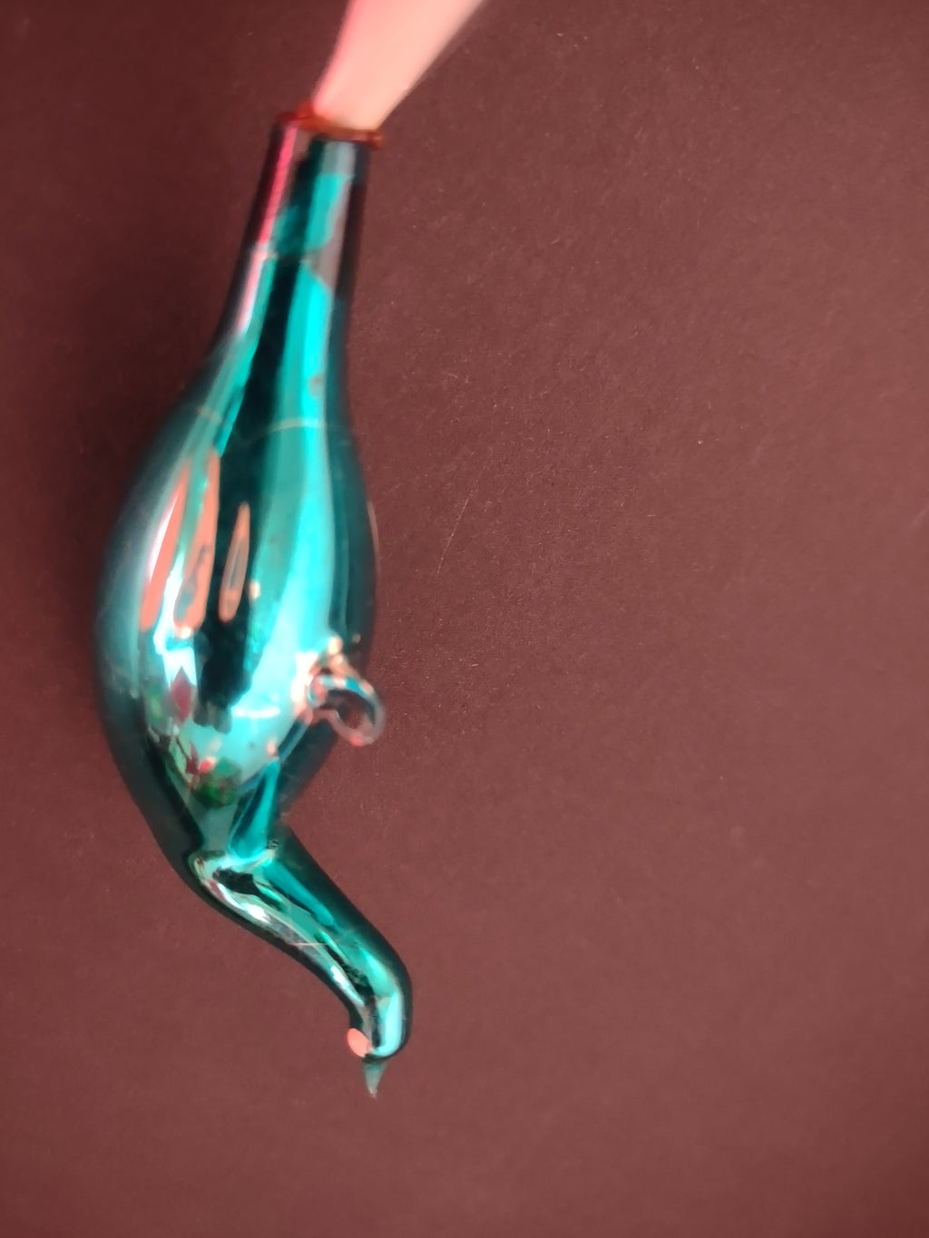 Vintage West German Teal Glass Bird Swan Christmas Ornament Spun Glass [8018n]