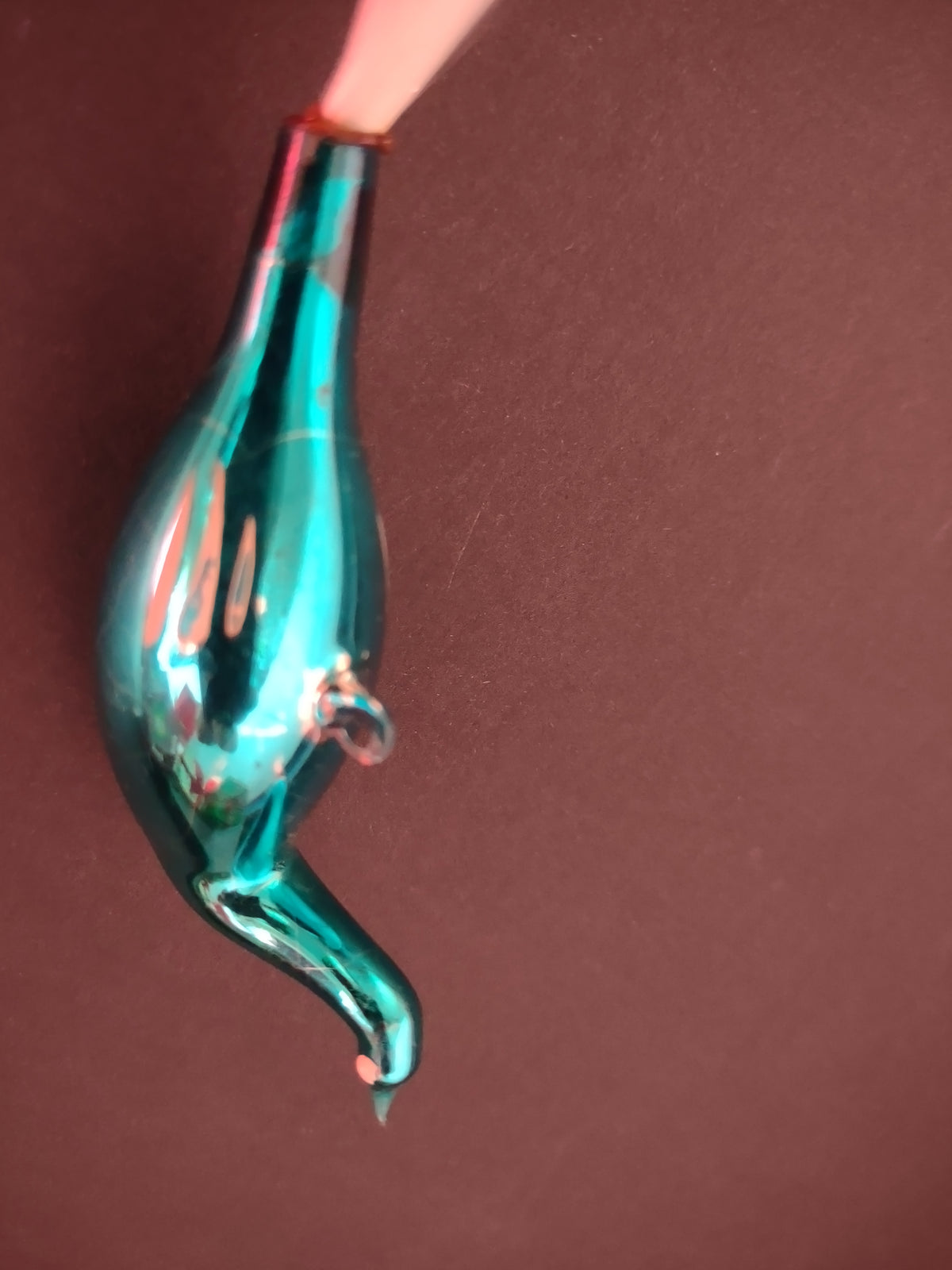 Vintage West German Teal Glass Bird Swan Christmas Ornament Spun Glass [8018n]